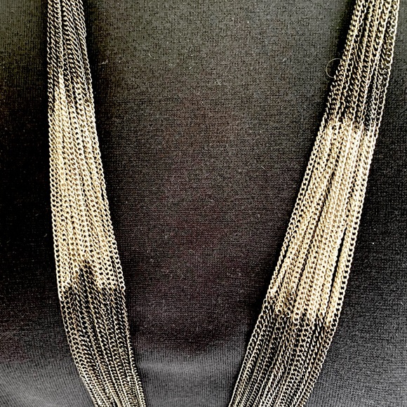 Chunky Dark & light silver tone metal chains necklace multiple fine chain string - Picture 2 of 5